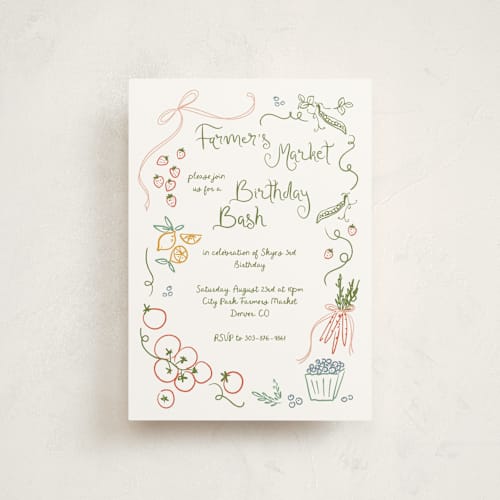 This is a meadow petite kids birthday invitations with standard by Jenna Holcomb called locally grown sketch printing on signature in petite