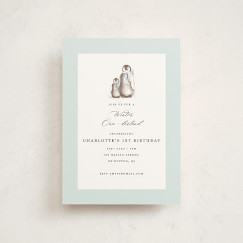 This is a ice petite kids birthday invitations with standard by Teju Reval called penguins printing on signature in petite