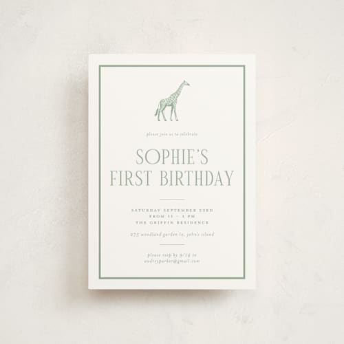 This is a palm petite kids birthday invitations with standard by Jenna Holcomb called safari printing on signature in petite