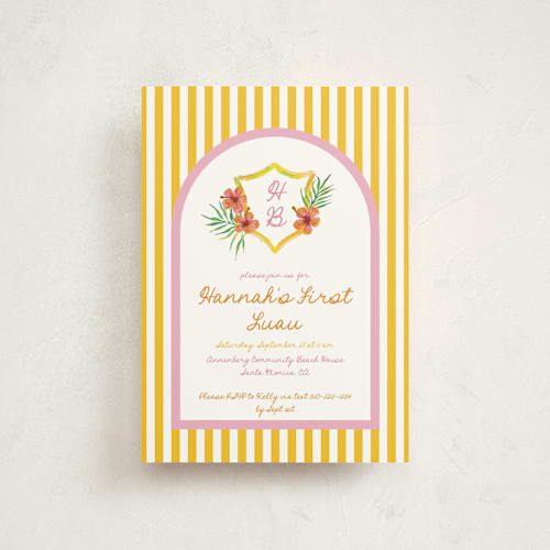 This is a lemon petite kids birthday invitations with standard by Claudia Orengo called beach club printing on signature in petite
