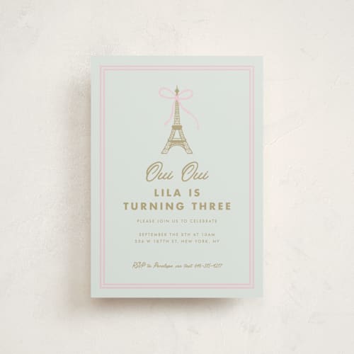 This is a menthe petite kids birthday invitations with standard by mo kelley called ooh la la printing on signature in petite