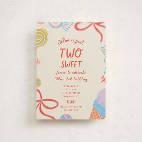 This is a cookie petite kids birthday invitations with standard by Lissabeth Anglin called super sweet printing on signature in petite