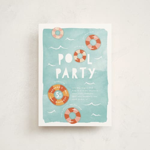 This is a palm springs petite kids birthday invitations with standard by Robert and Stella called pool party printing on signature in petite