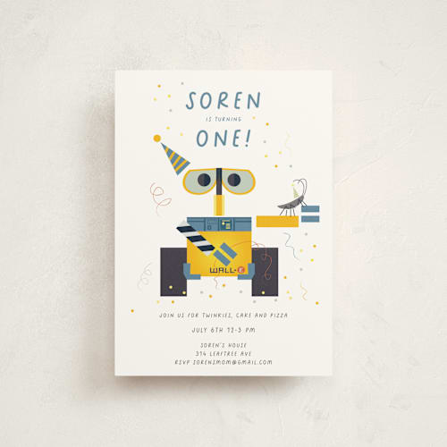 This is a pearl petite kids birthday invitations with standard by Ani Somi called disney and pixar's wall-e and hal printing on signature in petite