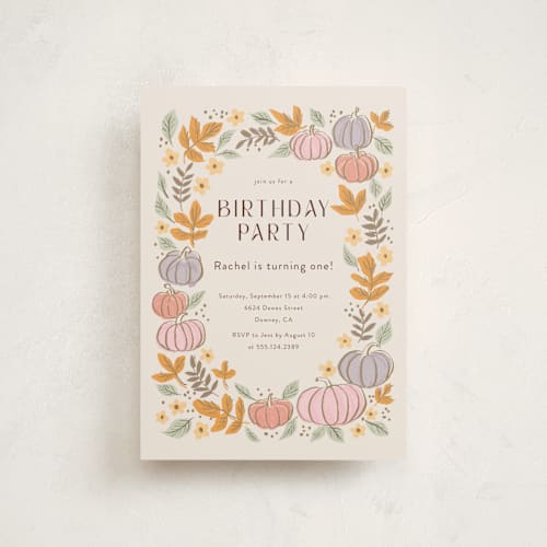 This is a pudding petite kids birthday invitations with standard by Cass Loh called pastel pampkins printing on signature in petite