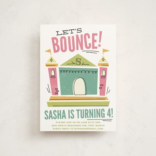 This is a fairy petite kids birthday invitations with standard by Jessie Steury called let's bounce printing on signature in petite