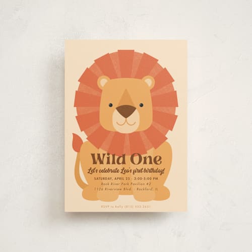 This is a sand petite kids birthday invitations with standard by Kacey Kendrick Wagner called wild lion printing on signature in petite