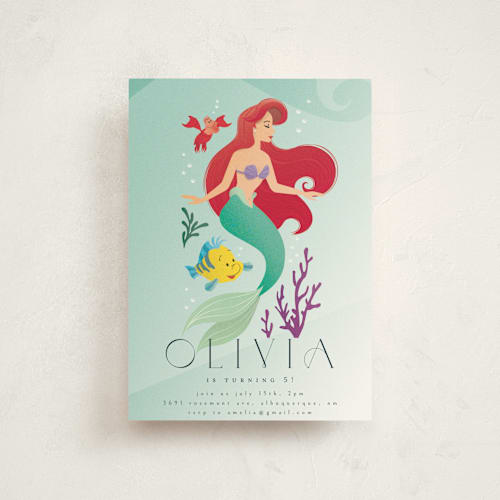 This is a ocean petite kids birthday invitations with standard by Ana de Sousa called disney's little mermaid sea adventures printing on signature in petite