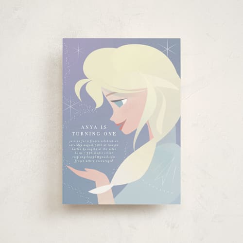 This is a frost petite kids birthday invitations with standard by Lori Wemple called disney's elsa the snow queen printing on signature in petite