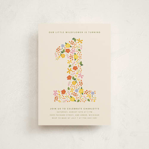 This is a vibrant petite kids birthday invitations with standard by Ellen Schlegelmilch called little wildflower printing on signature in petite