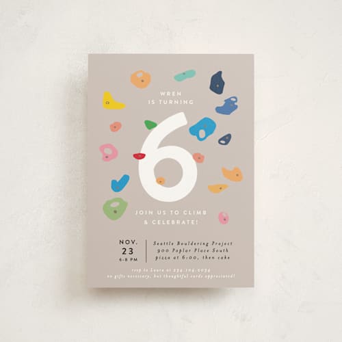 This is a bouldering petite kids birthday invitations with standard by Alethea and Ruth called bouldering printing on signature in petite