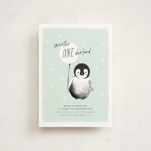 This is a mint petite kids birthday invitations with standard by Vivian Yiwing called onederland printing on signature in petite