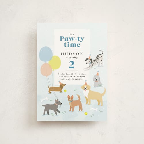 This is a sky petite kids birthday invitations with standard by Karidy Walker called pawty time printing on signature in petite