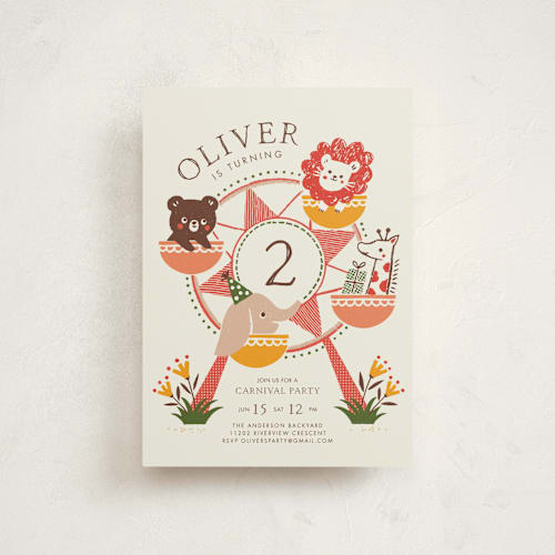 This is a apple petite kids birthday invitations with standard by Vivian Yiwing called little carnival printing on signature in petite