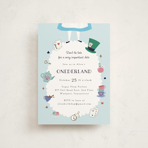 This is a sky petite kids birthday invitations with standard by Annie Holmquist called disney's alice in wonderland birthday printing on signature in petite