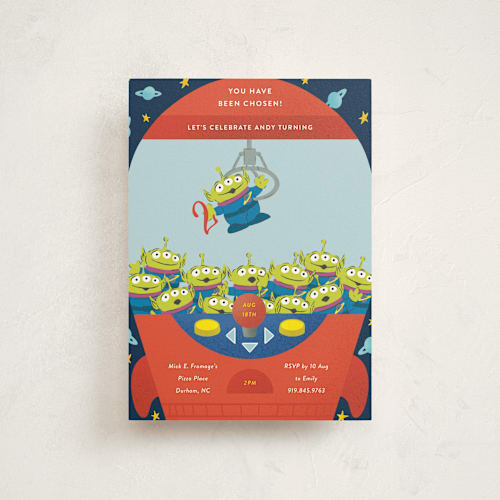 This is a star alliance petite kids birthday invitations with standard by Jackie Crawford called disney and pixar's toy story birthday claw printing on signature in petite