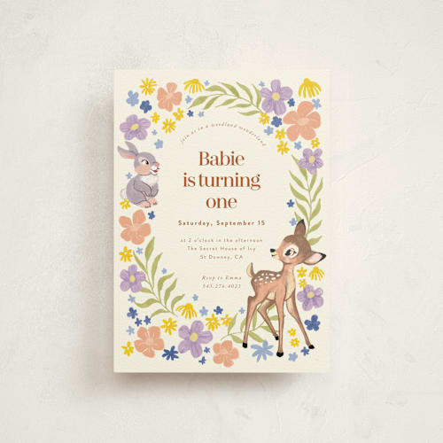 This is a cream petite kids birthday invitations with standard by Cass Loh called disney's magical bambi printing on signature in petite