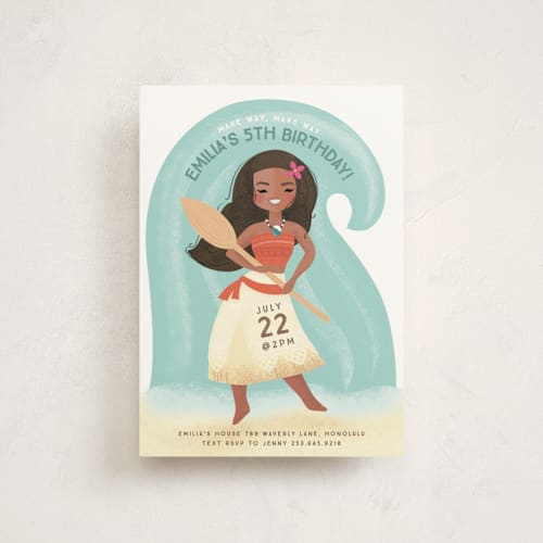 This is a shell petite kids birthday invitations with standard by Itsy Belle Studio called disney's moana make way, make way printing on signature in petite