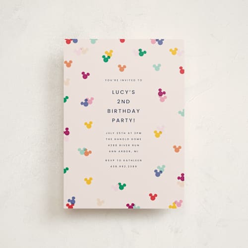 This is a bold petite kids birthday invitations with standard by Ellen Schlegelmilch called disney's mickey confetti printing on signature in petite