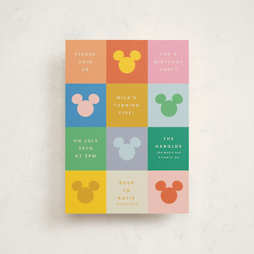 This is a bold petite kids birthday invitations with standard by Ellen Schlegelmilch called vibrant disney mickey printing on signature in petite