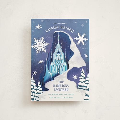 This is a majestic petite kids birthday invitations with standard by Becky Nimoy called elsa's ice castle from disney's frozen printing on signature in petite