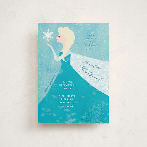 This is a frost petite kids birthday invitations with standard by Holly Whitcomb called disney elsa's snowflakes printing on signature in petite