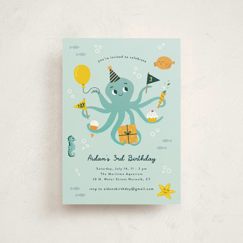 This is a sea petite kids birthday invitations with standard by Annie Holmquist called underwater fun printing on signature in petite