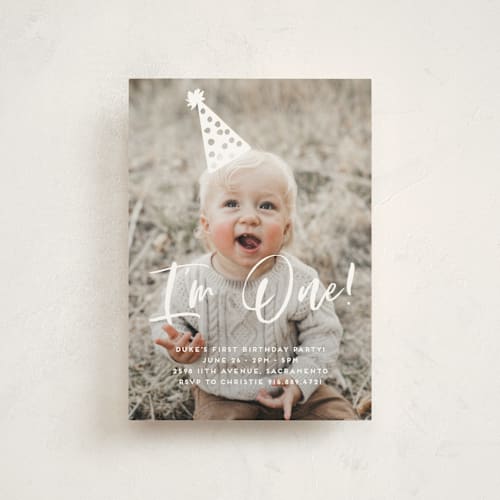 This is a sugar petite kids birthday invitations with standard by Christie Garcia called hats off printing on signature in petite