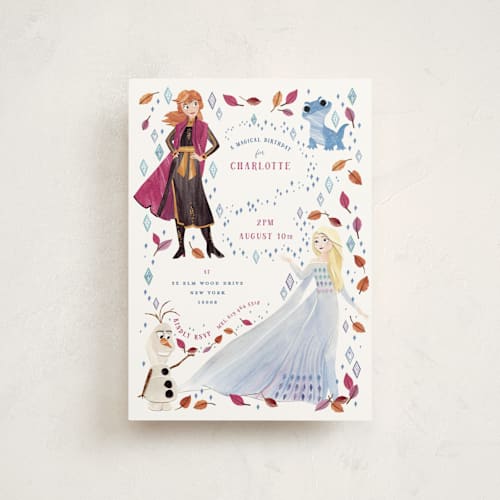 This is a frost kids birthday invitations with standard by Sarah Knight called disney's frozen elements printing on signature in postcard