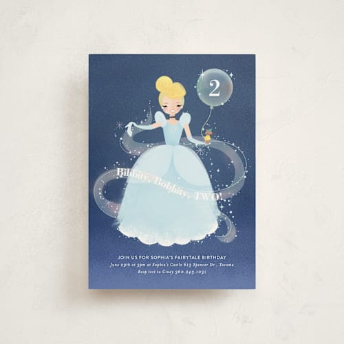 This is a midnight kids birthday invitations with standard by Itsy Belle Studio called disney's cinderella bibbity bobbity printing on signature in postcard