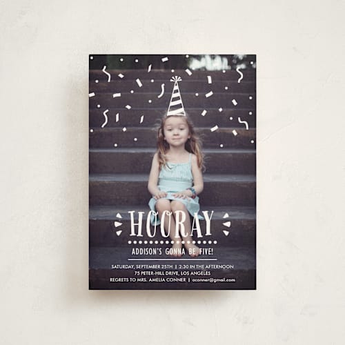 This is a pearl kids birthday invitations with standard by Oma N. Ramkhelawan called confetti pop! printing on signature in postcard