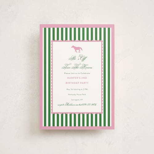 This is a bubblegum kids birthday invitations with standard by Ashlee Townsend called derby party printing on signature in postcard