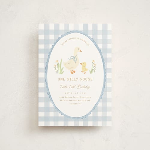 This is a sky kids birthday invitations with standard by Creo Study called vintage goose printing on signature in postcard