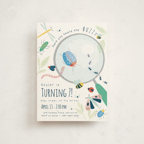 This is a dragonfly kids birthday invitations with standard by Kiersten Garner called buzzing birthday printing on signature in postcard