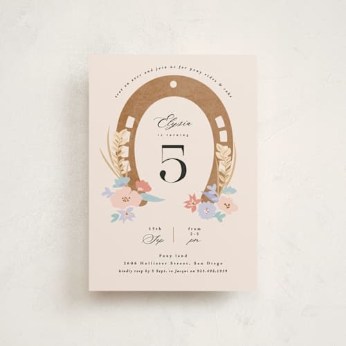 This is a rose kids birthday invitations with standard by Corinne Malesic called pretty pony printing on signature in postcard