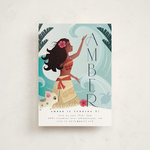 This is a ocean kids birthday invitations with standard by Ana de Sousa called disney's moana of motunui printing on signature in postcard