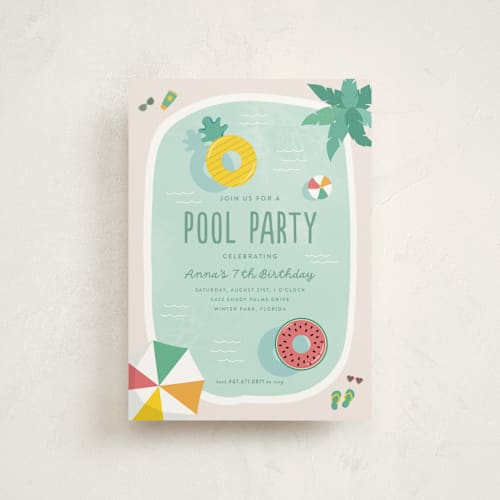 This is a pineapple kids birthday invitations with standard by Annie Holmquist called splish splash printing on signature in postcard