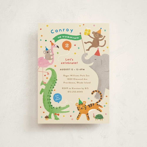 This is a sugar cookie kids birthday invitations with standard by Jennifer Wick called confetti crew printing on signature in postcard