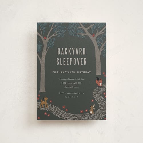 This is a licorice kids birthday invitations with standard by Kampai Designs called midnight garden printing on signature in postcard