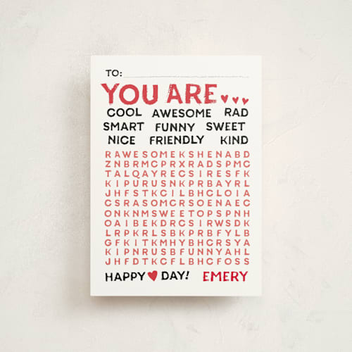 This is a apple mailed classroom valentines cards with standard by Jessie Steury called wonderful words printing on signature in postcard