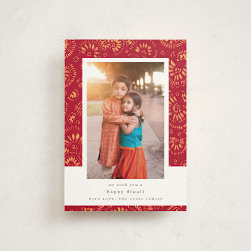 This is a crimson diwali cards with standard by Susanne Kasielke called spreading love printing on signature in postcard
