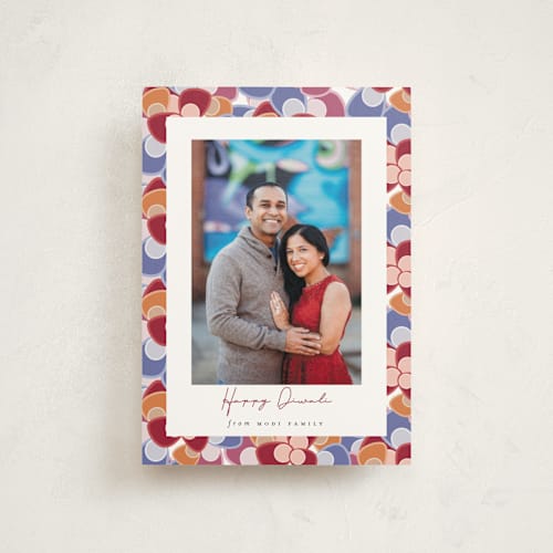 This is a cherry diwali cards with standard by Maja Cunningham called peacock feathers printing on signature in postcard