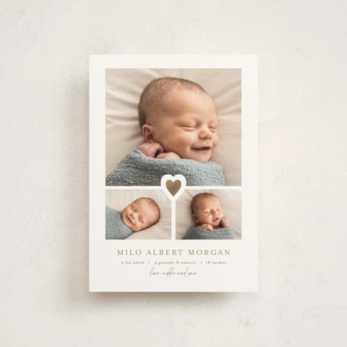 This is a fawn birth announcement postcards with foil pressed by Jen Tips called our little sweetheart printing on signature in postcard