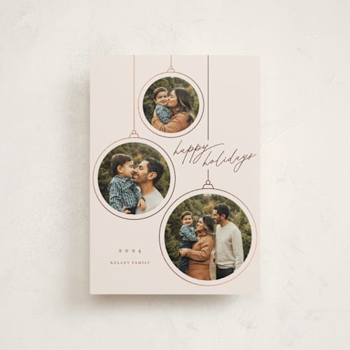 This is a cozy christmas postcards with foil pressed by Erin German called ornaments printing on signature in postcard