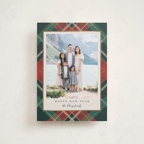 This is a coal christmas postcards with foil pressed by Petra Kern called fancy plaid printing on signature in postcard