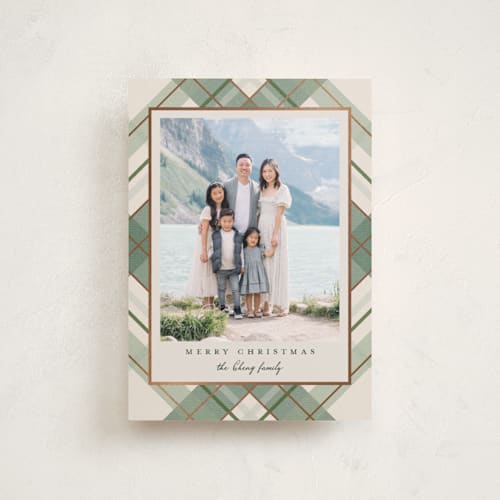 This is a vanilla christmas postcards with foil pressed by Petra Kern called fancy plaid printing on signature in postcard