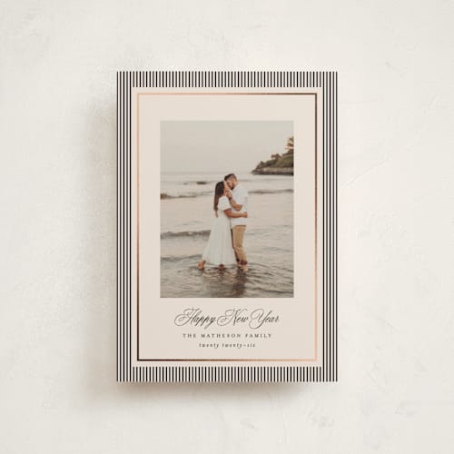 This is a linen christmas postcards with foil pressed by Kelly Schmidt called striped elegance printing on signature in postcard