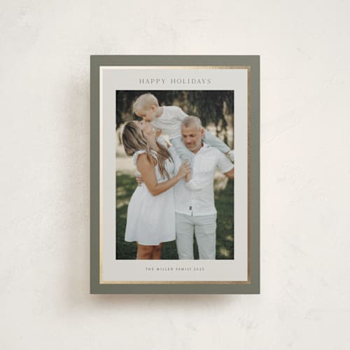 This is a sage christmas postcards with foil pressed by Nicole Walsh called foil frame printing on signature in postcard