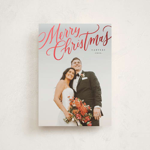 This is a noir christmas postcards with foil pressed by Wildfield Paper Co called modern merry christmas printing on signature in postcard