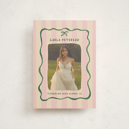 This is a raspberry matcha graduation announcements with standard by Vera Lim called whimsical stripes printing on signature in petite